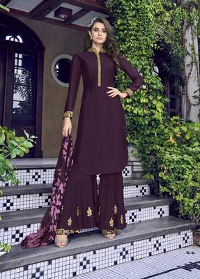Wine embroidered silk salwar 1