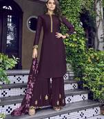 Wine embroidered silk salwar