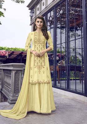 Light-yellow embroidered silk salwar 1