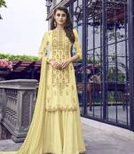 Light-yellow embroidered silk salwar