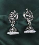 Eye-Catching White Beads In Peacock Shape Jhumki Earrings