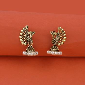 Glitzy Blue Beads In Peacock Shape Jhumki Earrings 2