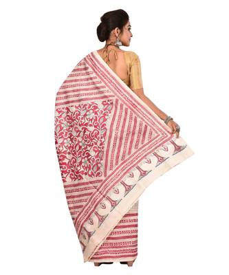 White kantha work art silk saree with blouse 3