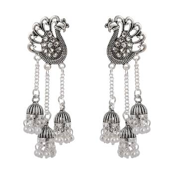 Dazzling Silver Peacock Tassel Jhumki Earrings For Women 1