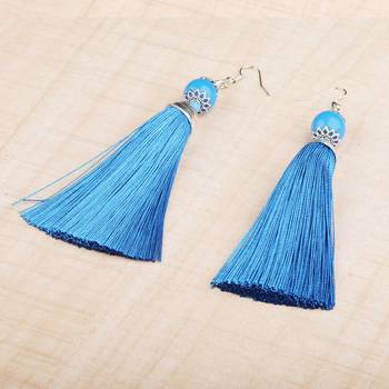 Trendy Blue Long Thread Tassel Earrings For Women 1