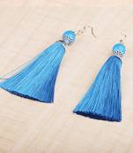 Trendy Blue Long Thread Tassel Earrings For Women