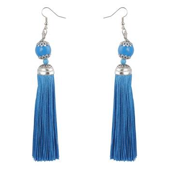Trendy Blue Long Thread Tassel Earrings For Women 3