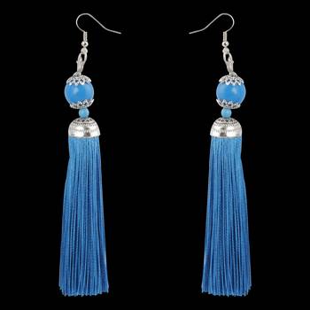 Trendy Blue Long Thread Tassel Earrings For Women 4