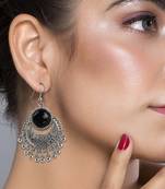 Pretty Black Stone Chandbali Small Dangler Earrings For Women