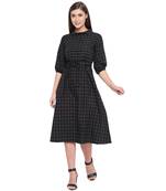 Black woven cotton short-dresses