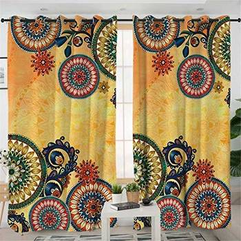 INDIANCRAFT Bohemian Style Mandala Pattern Curtains Room Darkening Window Panel Set for Living, Dining, Bedroom 1