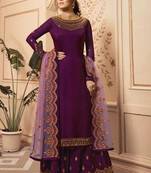 Purple embroidered satin salwar