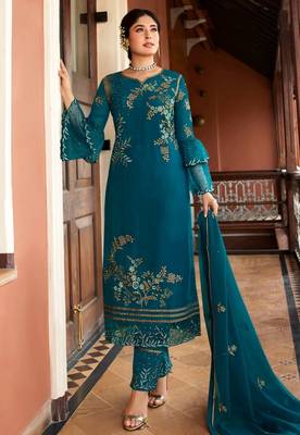 Blue embroidered satin salwar 1