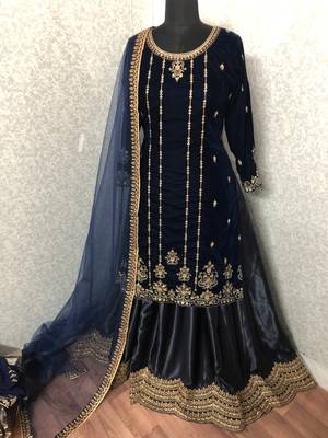 Blue embroidered velvet salwar 2