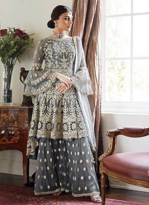 Grey embroidered net salwar 1