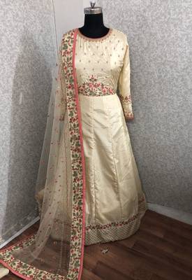 Beige embroidered silk salwar 2
