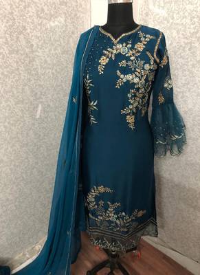 Blue embroidered satin salwar 2