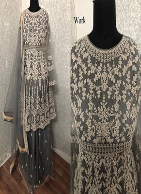 Grey embroidered net salwar 2