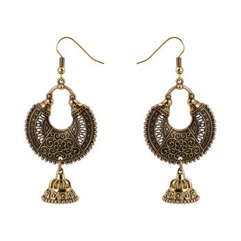 Appealing Golden Chandbali With Small Jhumki Earrings For Women 1