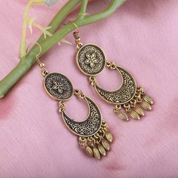 Golden Round With Chandbali Dangler Earrings For Women 2