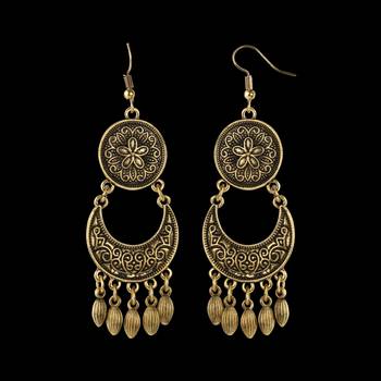 Golden Round With Chandbali Dangler Earrings For Women 4