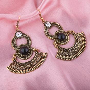 Gorgeous Golden Big Dangler With Black Stone Chandbali Earrings For Women 1