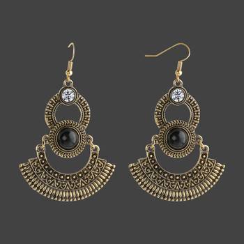 Gorgeous Golden Big Dangler With Black Stone Chandbali Earrings For Women 4