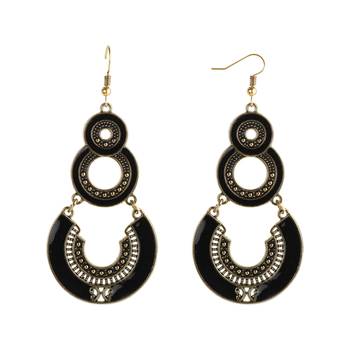 Golden Black Enamel Work Double Dangler Chandbali Earrings For Women 1