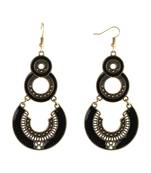 Golden Black Enamel Work Double Dangler Chandbali Earrings For Women
