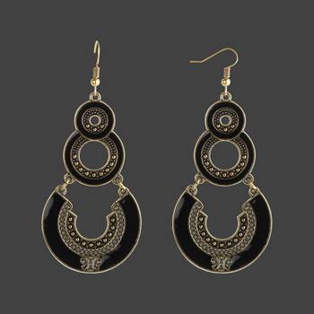 Golden Black Enamel Work Double Dangler Chandbali Earrings For Women 2