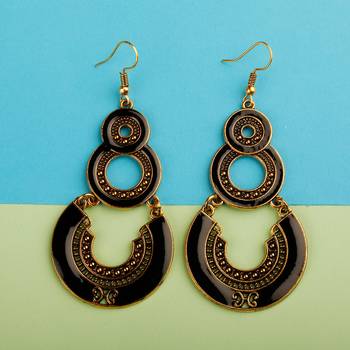Golden Black Enamel Work Double Dangler Chandbali Earrings For Women 3