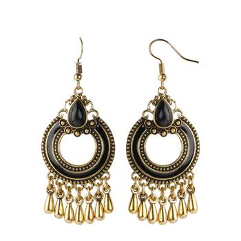 Good Looking Golden Black Enamel And Stone Work Chandbali Earrings For Women 1