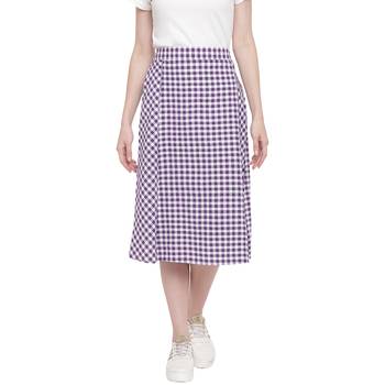 handloom cotton purple gingham panelled skirt with side slit. 1