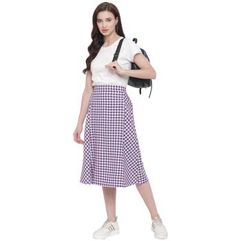 handloom cotton purple gingham panelled skirt with side slit. 2