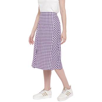 handloom cotton purple gingham panelled skirt with side slit. 3