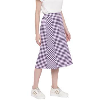 handloom cotton purple gingham panelled skirt with side slit. 4
