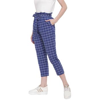 handloom cotton blue window pane cropped pants with belt 3