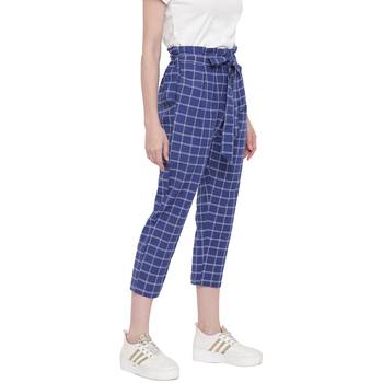 handloom cotton blue window pane cropped pants with belt 4