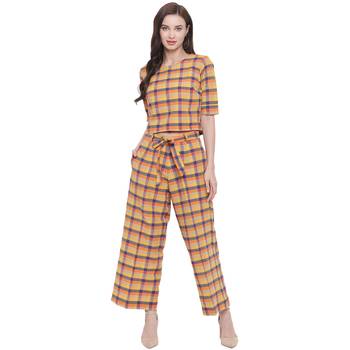 handloom cotton yellow orange blue multi check plazzo pant 1