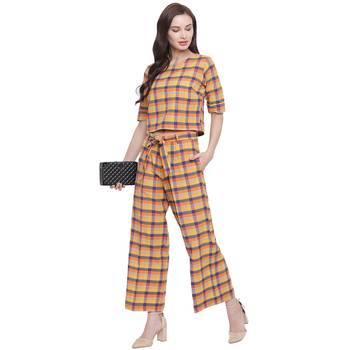 handloom cotton yellow orange blue multi check plazzo pant 2