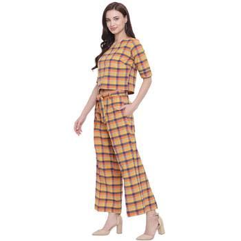 handloom cotton yellow orange blue multi check plazzo pant 3