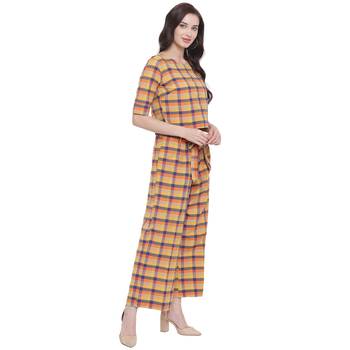 handloom cotton yellow orange blue multi check plazzo pant 4