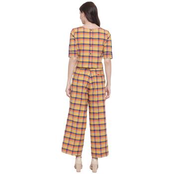 handloom cotton yellow orange blue multi check plazzo pant 5
