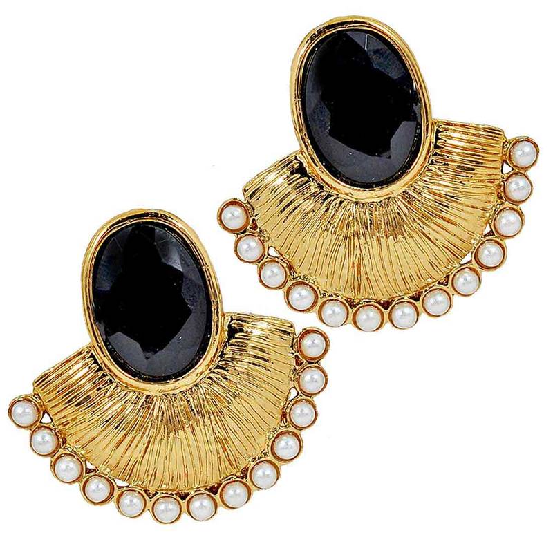 Fabulous Black White Indian Ethnic Stud Earrings Maayra ColorWorld