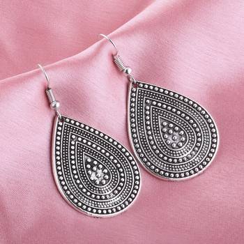 Charming Round Silver Ethnic Dropets Leaf Shape Oxidized Earring For Girls And Women 1