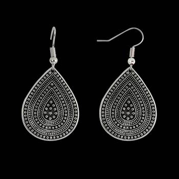 Charming Round Silver Ethnic Dropets Leaf Shape Oxidized Earring For Girls And Women 2
