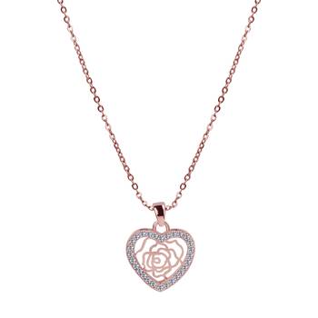 Unique Rose Gold Diamond Heart Flower Pendent Neckless 18 Inch Chain For Girls And Women Jewelry 1