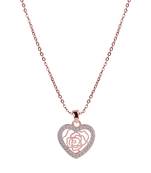 Unique Rose Gold Diamond Heart Flower Pendent Neckless 18 Inch Chain For Girls And Women Jewelry