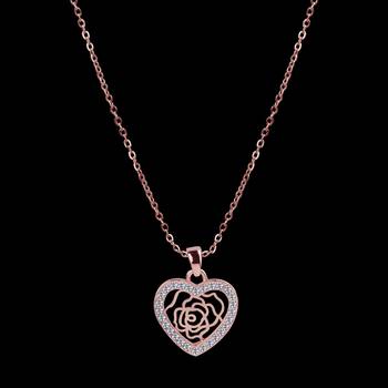Unique Rose Gold Diamond Heart Flower Pendent Neckless 18 Inch Chain For Girls And Women Jewelry 2