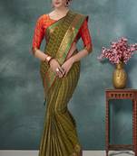 Green plain silk saree with blouse